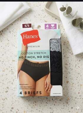 Hanes Premium Cotton Stretch No Pinch No Dig Lace Waistband Briefs 4-Pack